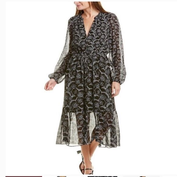 A.L.C. Silk Blend Flowy Floral Long-Sleeve Midi Dress NWT Size 4 - Picture 10 of 17